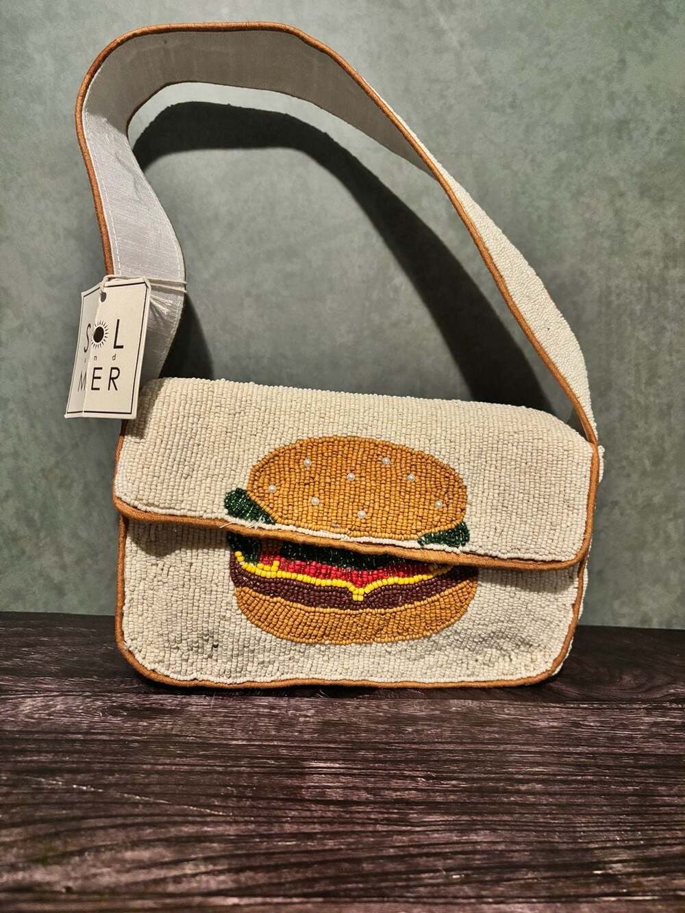 Sol and Mer Beaded Burger and Fries Novelty Shoulder Bag
